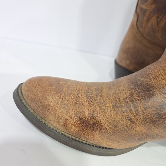 VTG Justin Leather Cowboy Boots Western Men\'s 11.5D Brown EX Tread #2555 USA main image 6